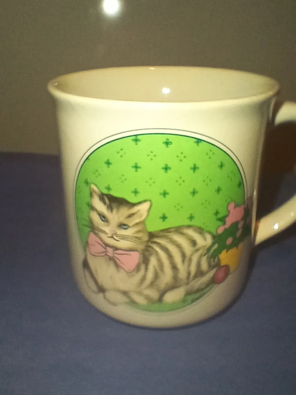 Vintage 1985 Chadwick Miller Cat Mug - Pink Bowtie Tabby - Spring Theme